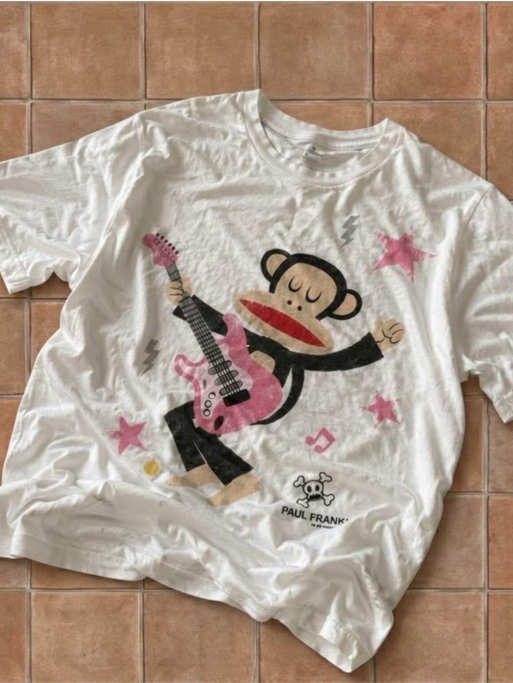 Paul Frank White Graphic Tee with Pink Guitar Monkey